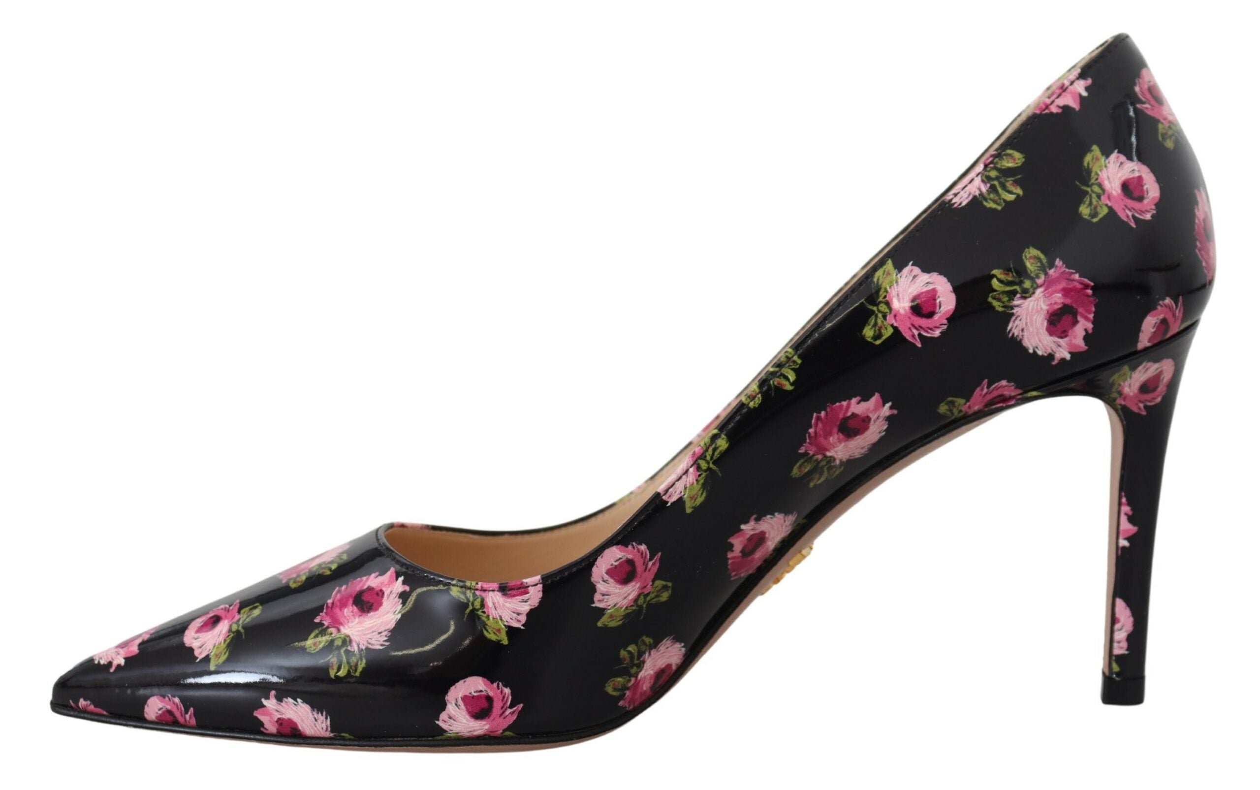 Prada Schwarzes Leder Floral Heels Stilettos Pumps