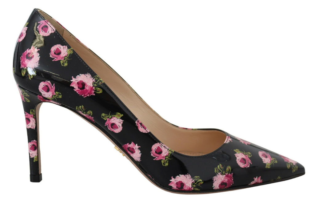 Prada Schwarzes Leder Floral Heels Stilettos Pumps