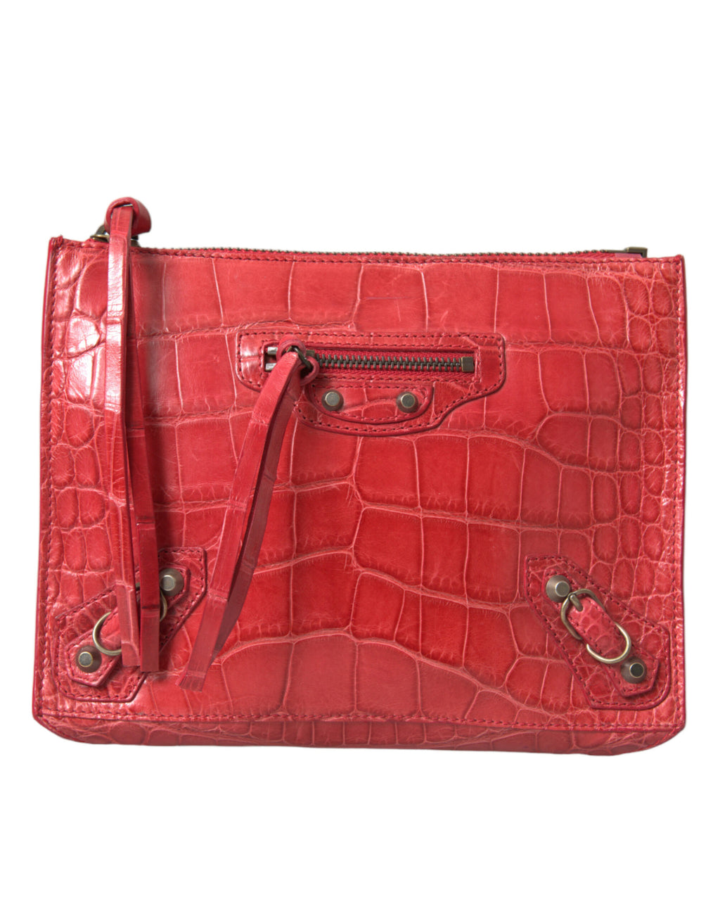 Balenciaga Rote exotische Haut Leder Classic Pouch Geldbörse Handgelenk Tasche