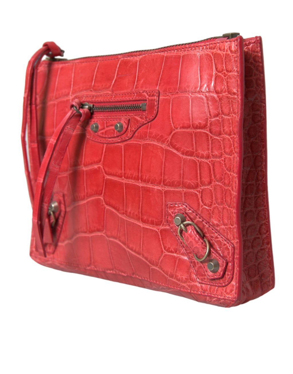 Balenciaga Rote exotische Haut Leder Classic Pouch Geldbörse Handgelenk Tasche