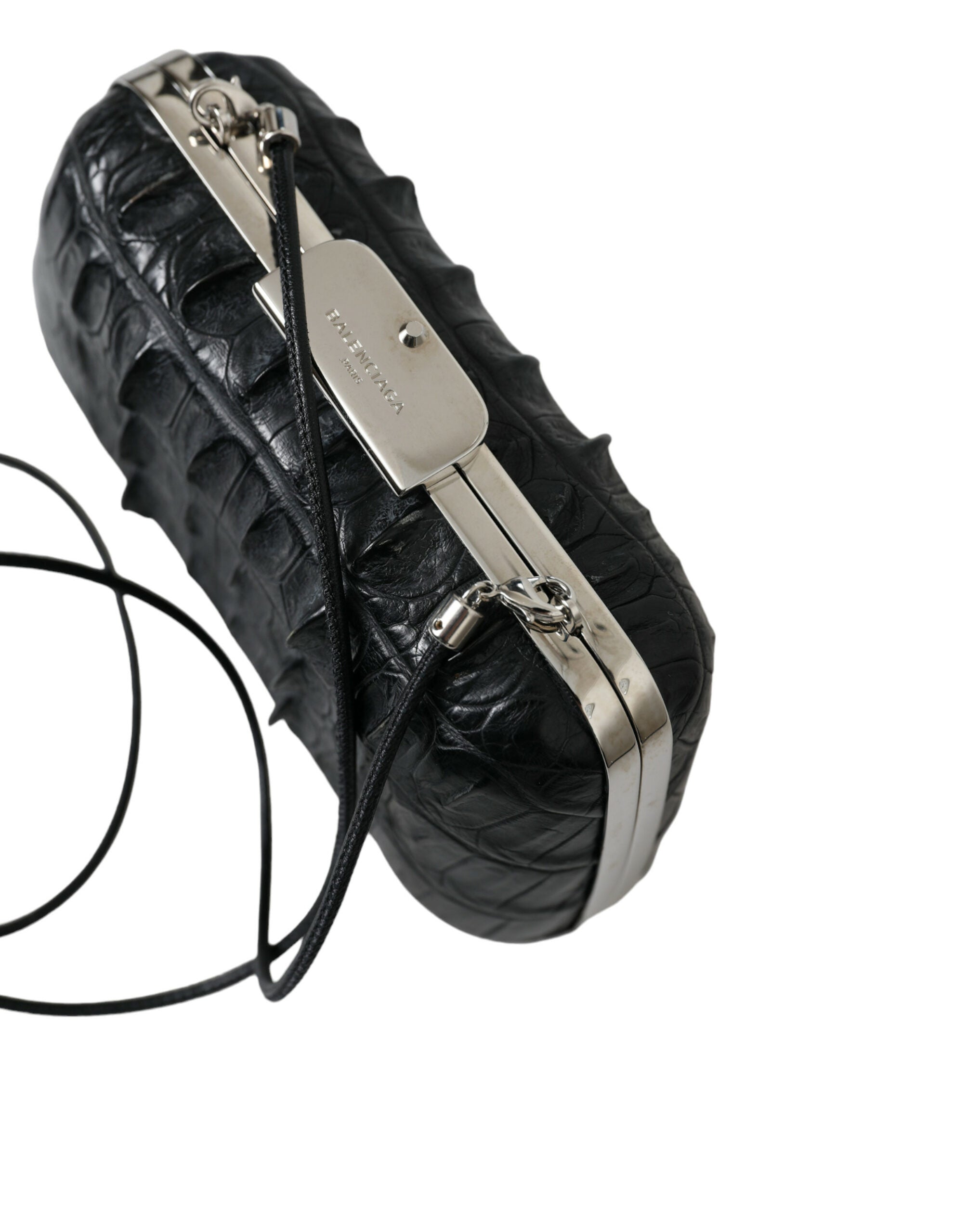 Balenciaga Schwarze Exotenhaut Leder Umhängetasche Crossbody Box Clutch Bag