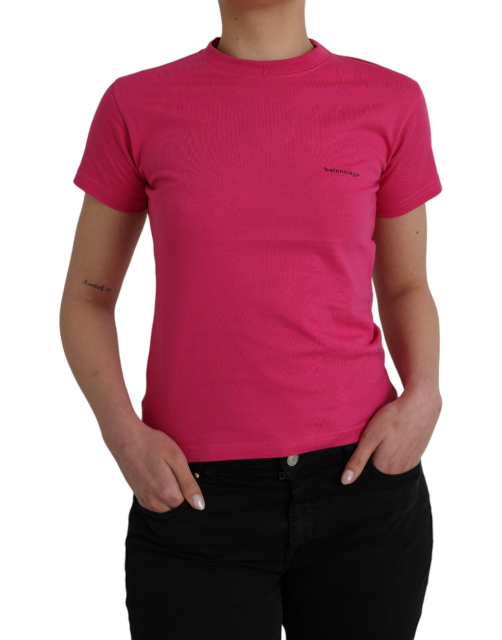 T-shirt Balenciaga rose en coton à col rond et manches courtes
