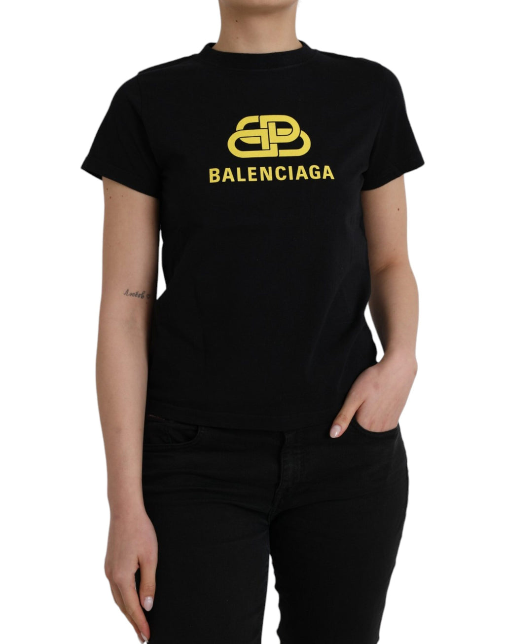 T-shirt Balenciaga noir en coton à manches courtes, col rond et imprimé logo