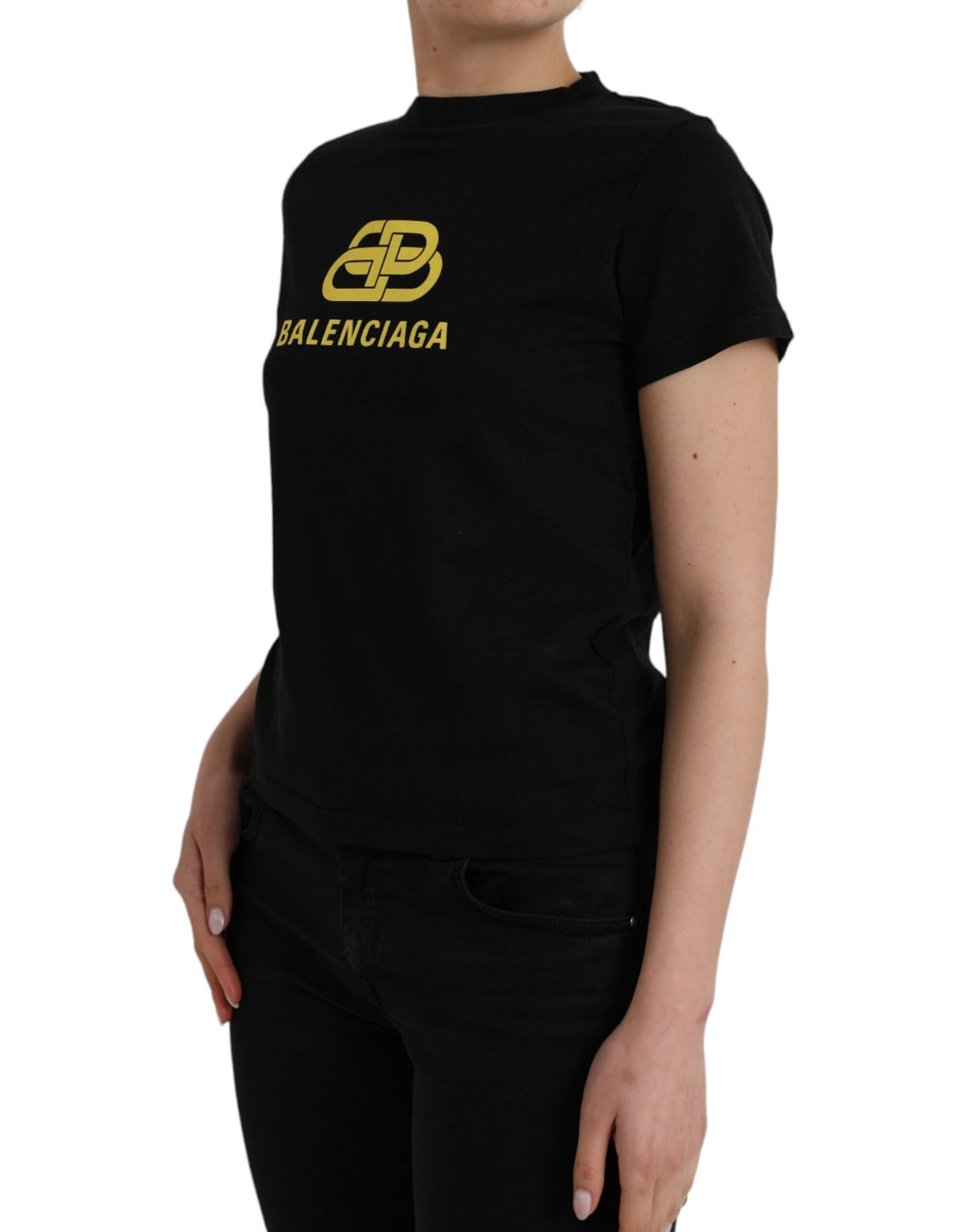 T-shirt Balenciaga noir en coton à manches courtes, col rond et imprimé logo