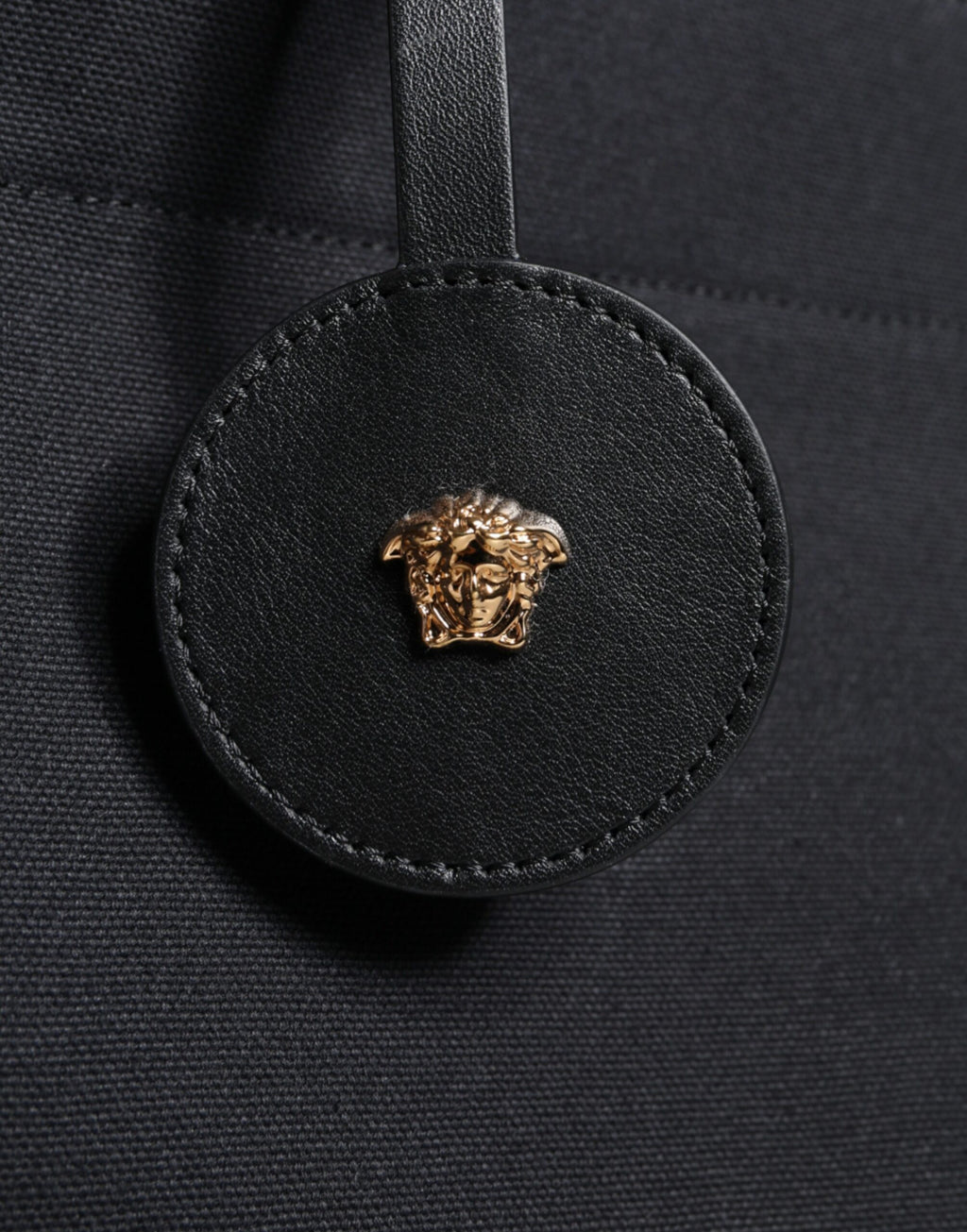 Versace Schwarze Top Handle Canvas Leder Logo Crossbody Tote Bag