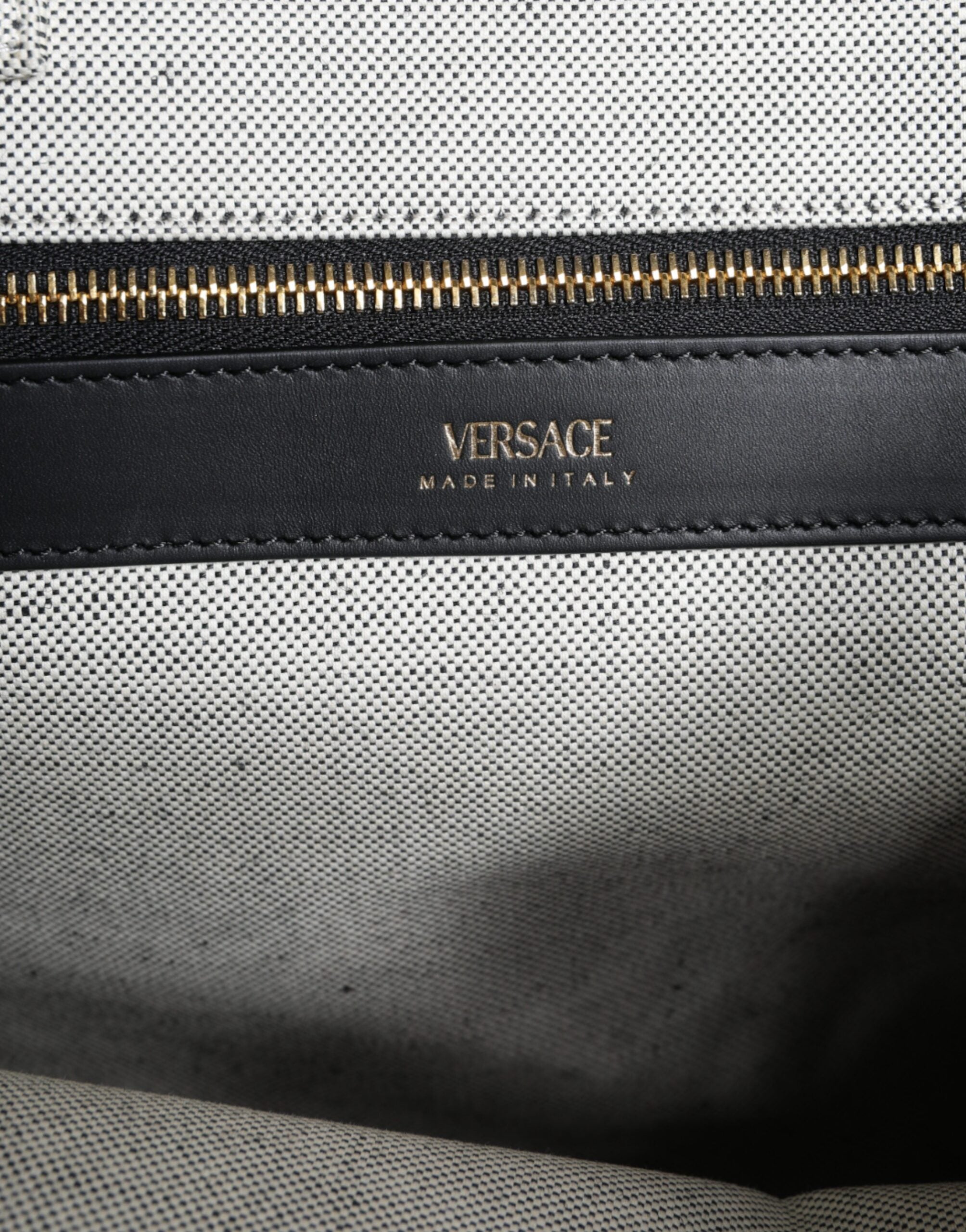 Versace Weiße Top Handle Canvas Leder Logo Crossbody Tote Bag