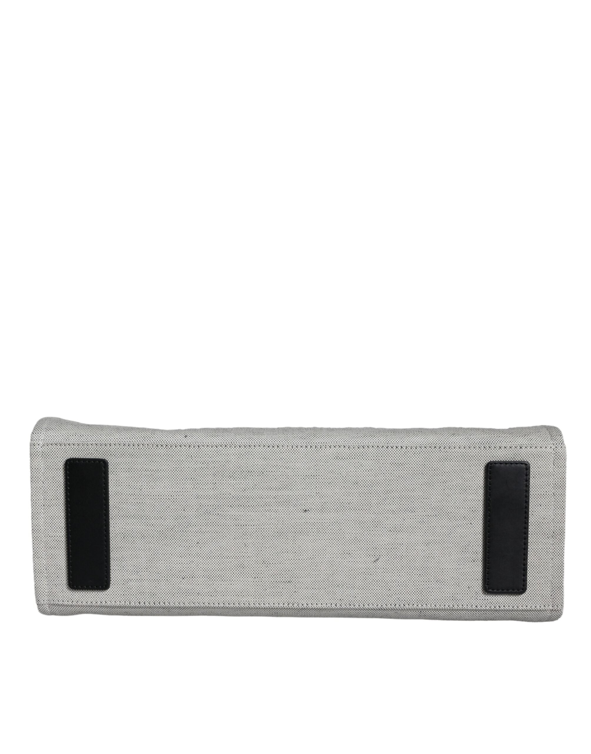 Versace Weiße Top Handle Canvas Leder Logo Crossbody Tote Bag