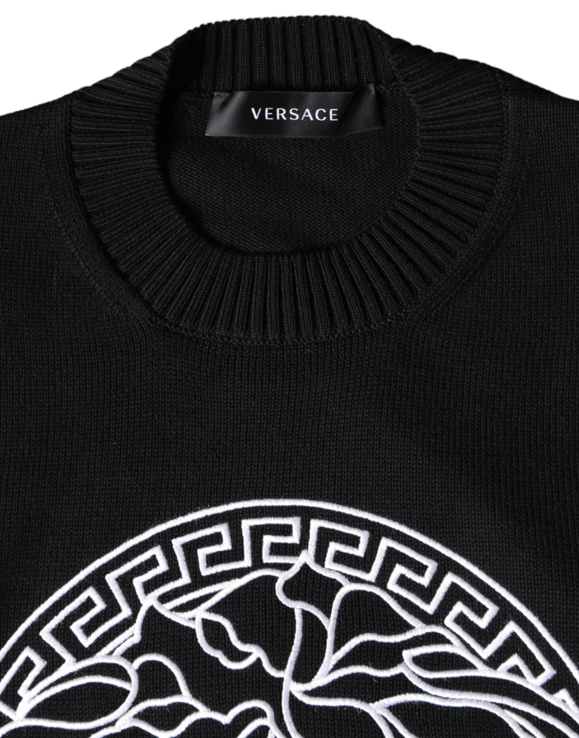 Versace Black Medusa Embroidered Crew Neck Sweater