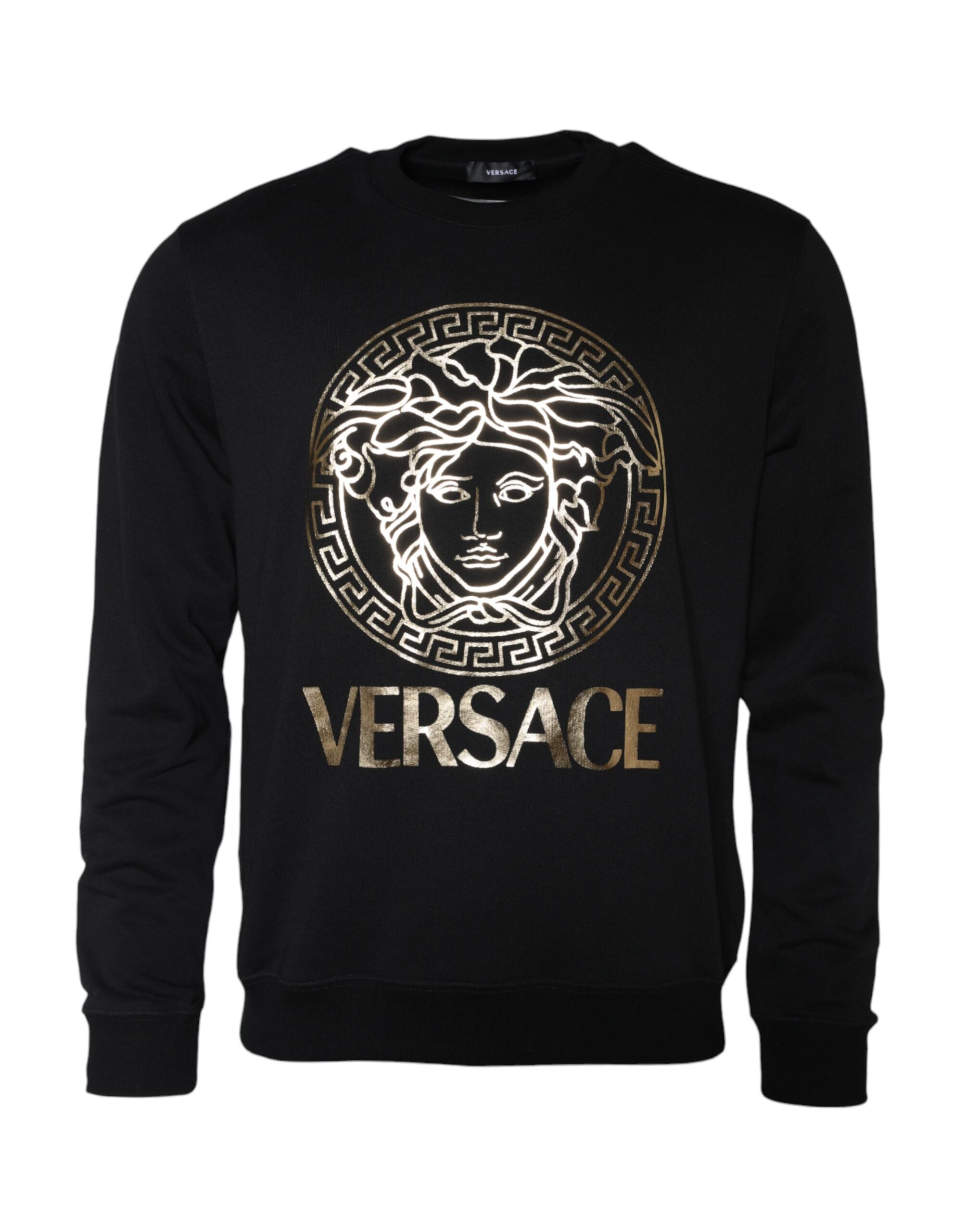 Versace Black Medusa Fleece Cotton Crew Neck Sweatshirt Pullover