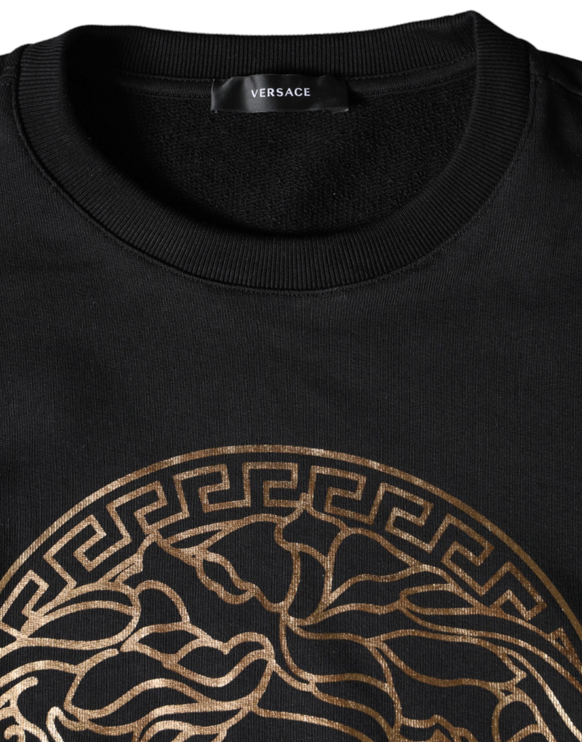 Versace Black Medusa Fleece Cotton Crew Neck Sweatshirt Pullover