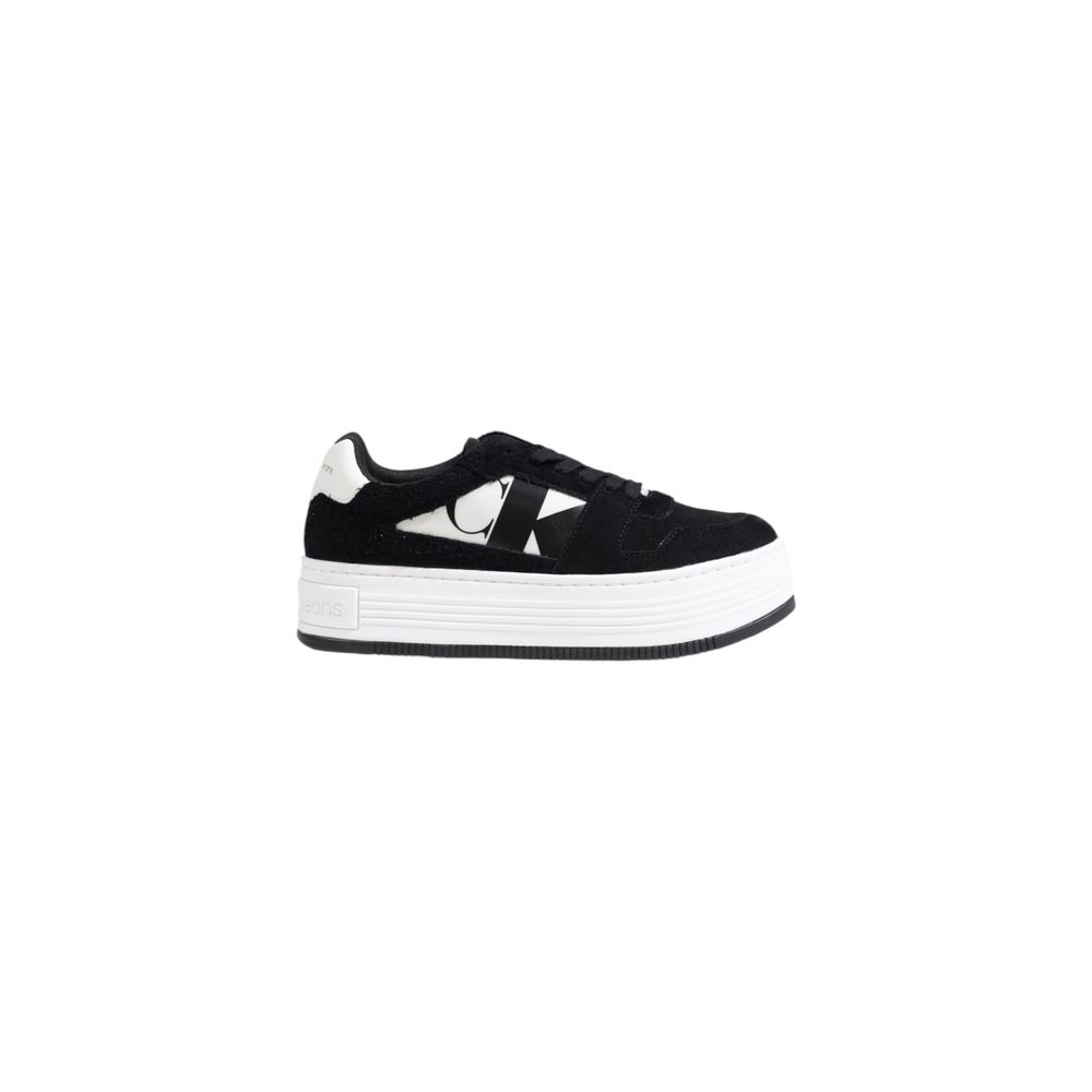 Calvin Klein Jeans Schwarze Leder-Plateau-Sneaker
