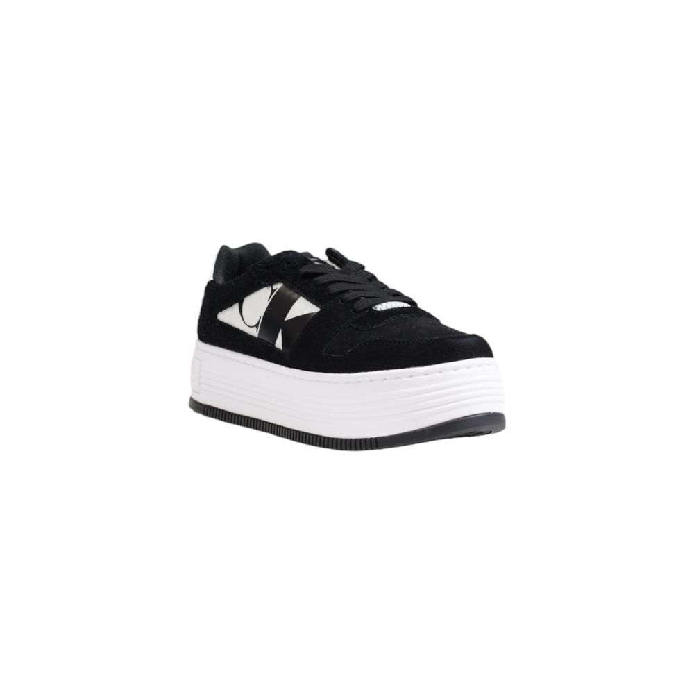 Calvin Klein Jeans Schwarze Leder-Plateau-Sneaker