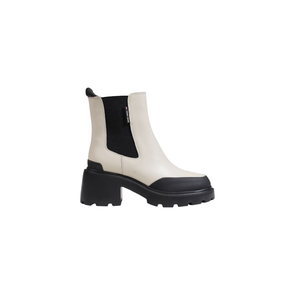 Tommy Hilfiger Jeans Beigefarbene Leder-Ankle-Boots