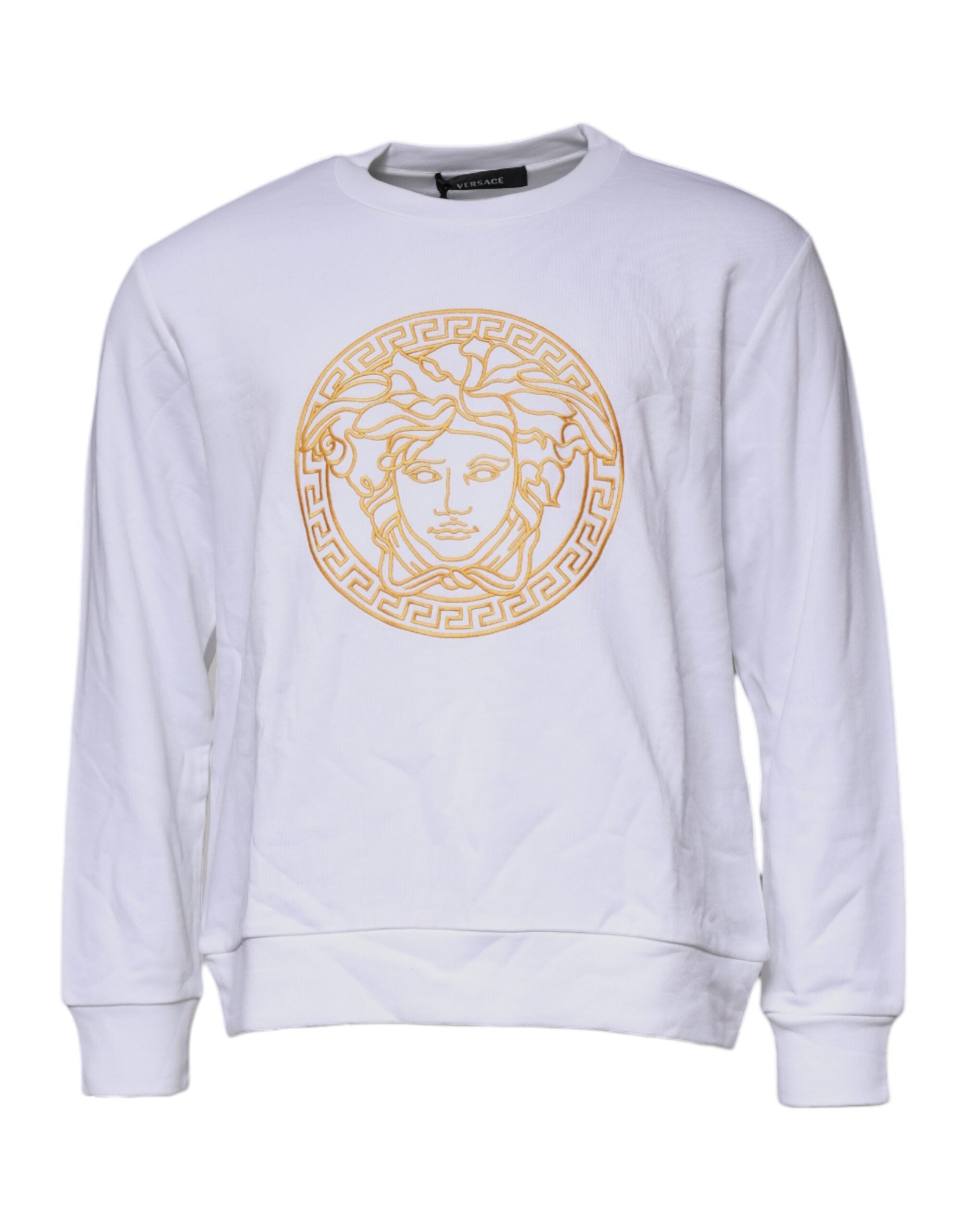 Versace white round-neck sweater with Medusa embroidery