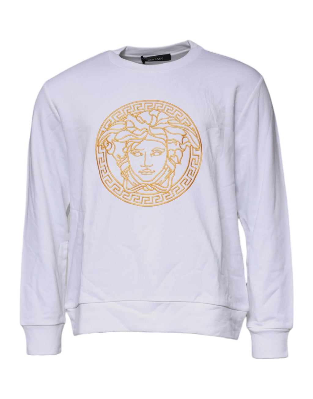 Versace white round-neck sweater with Medusa embroidery