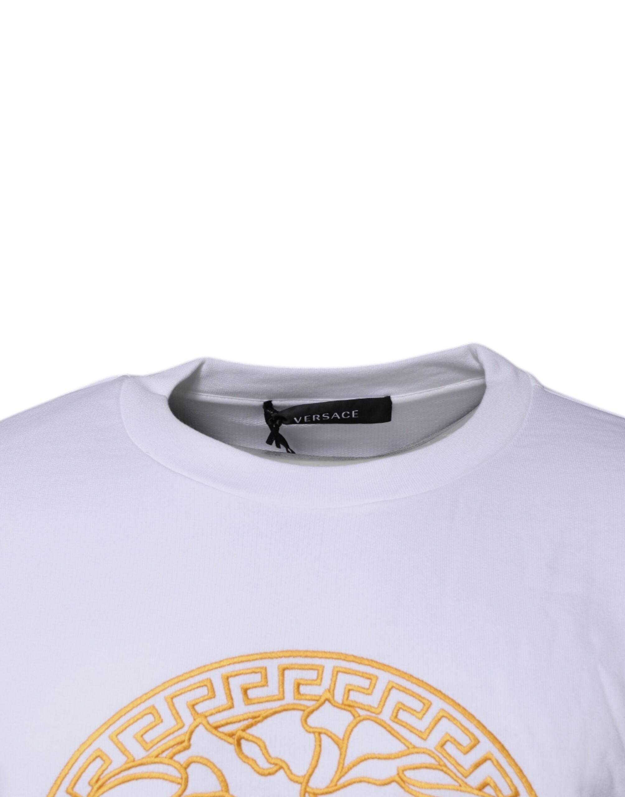 Versace white round-neck sweater with Medusa embroidery
