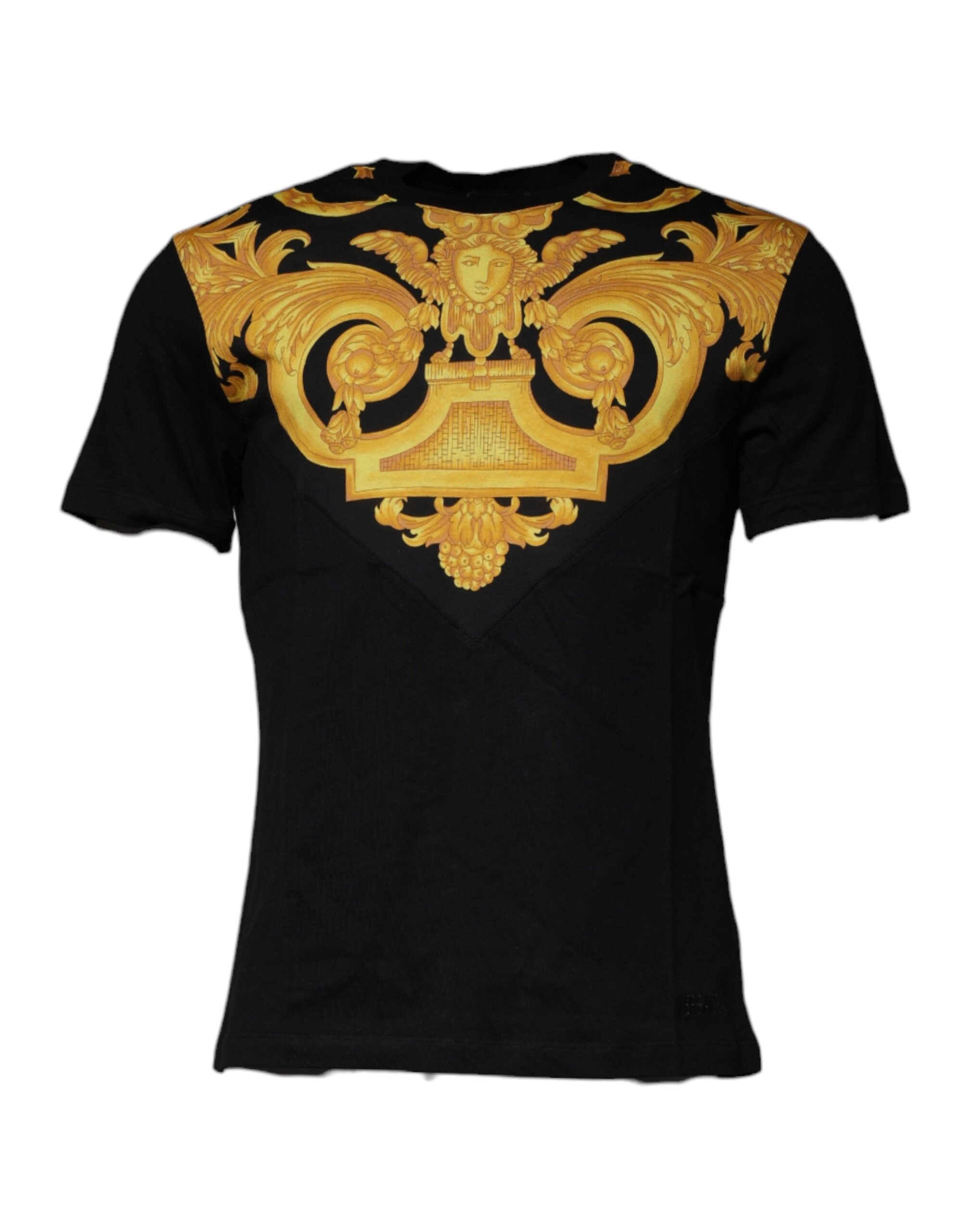 Versace Black cotton round-neck T-shirt with Medusa print