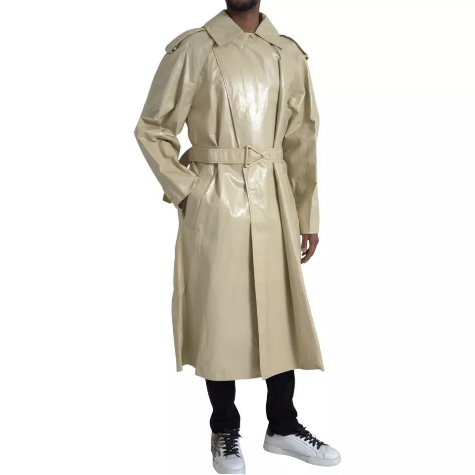 Bottega Veneta Beige Lammfell Leder Trenchcoat Jacke