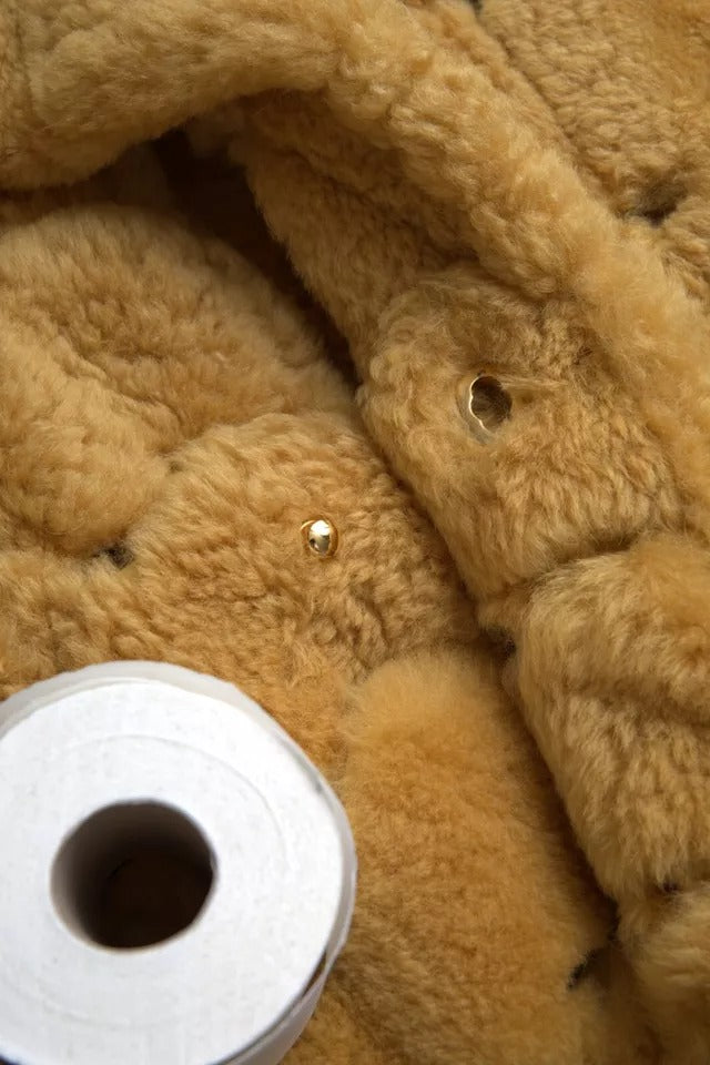 Bottega Veneta Gelber Wollmantel lange Teddyjacke