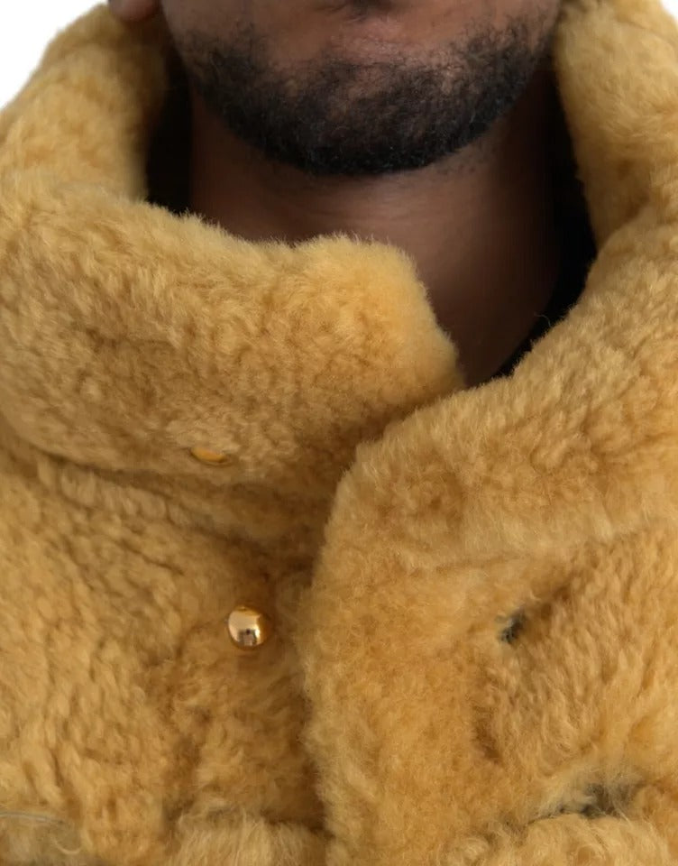 Bottega Veneta Gelber Wollmantel lange Teddyjacke