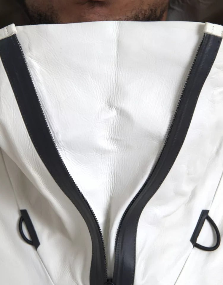 Bottega Veneta Weiße Leder Herren Wasserdichte Jacke Blouson