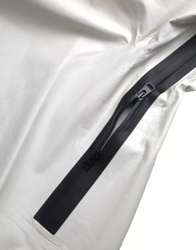 Bottega Veneta Weiße Leder Herren Wasserdichte Jacke Blouson