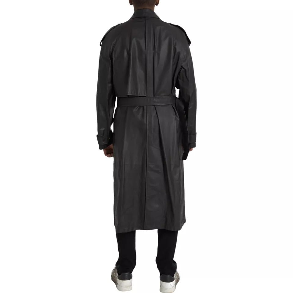 Bottega Veneta Schwarzes Leder Männer Wasserdicht Trenchcoat Jacke