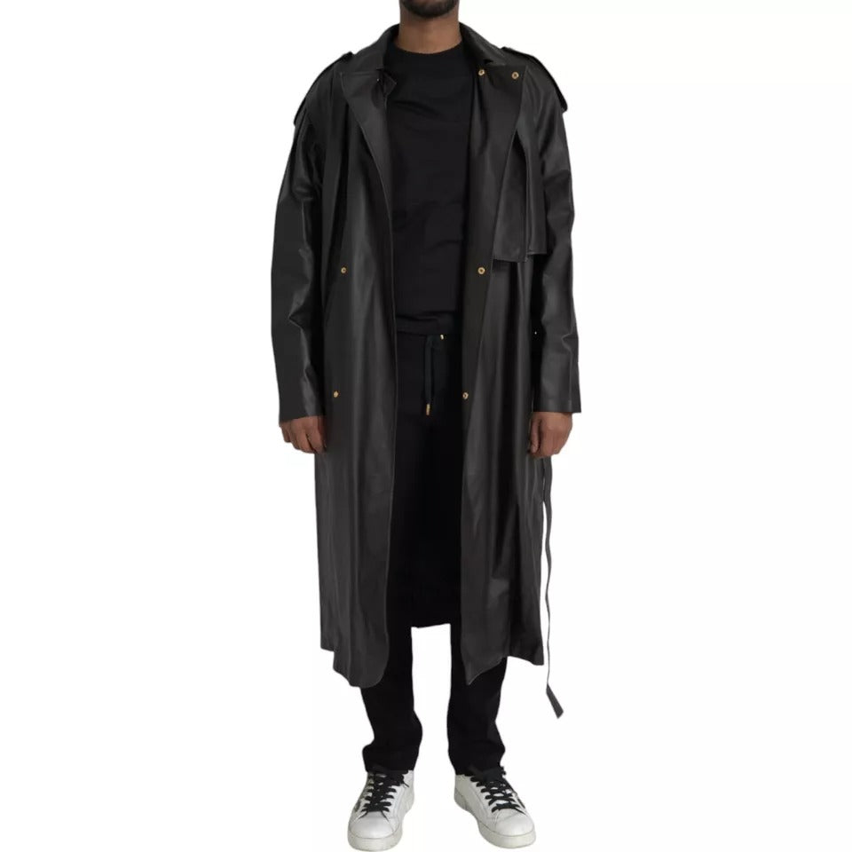 Bottega Veneta Schwarzes Leder Männer Wasserdicht Trenchcoat Jacke