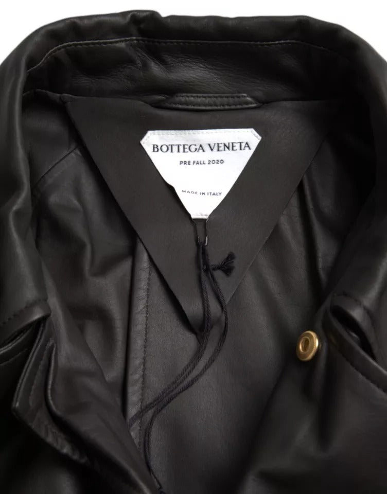 Bottega Veneta Schwarzes Leder Männer Wasserdicht Trenchcoat Jacke