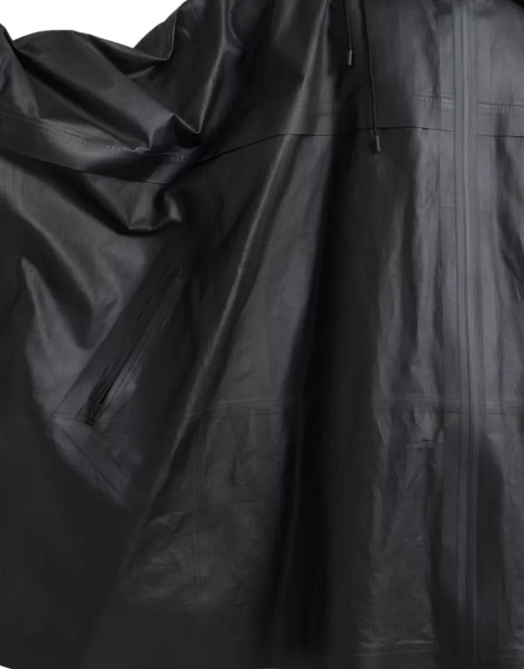 Bottega Veneta Schwarzes Leder Trenchcoat Jacke mit Kapuze