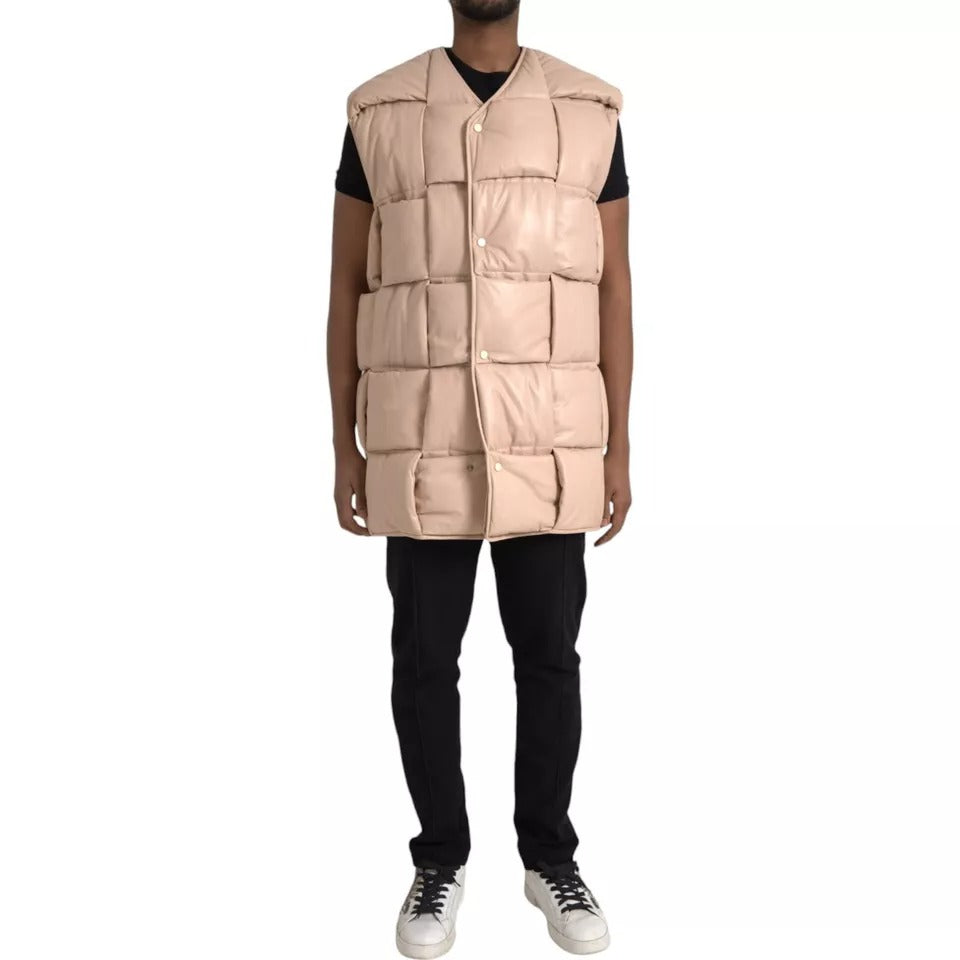 Bottega Veneta Beige gesteppte ärmellose Kalbslederjacke
