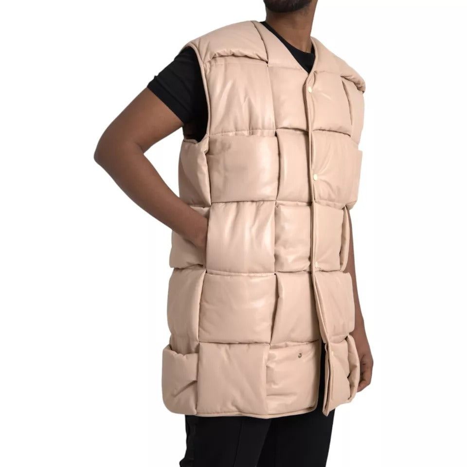 Bottega Veneta Beige gesteppte ärmellose Kalbslederjacke