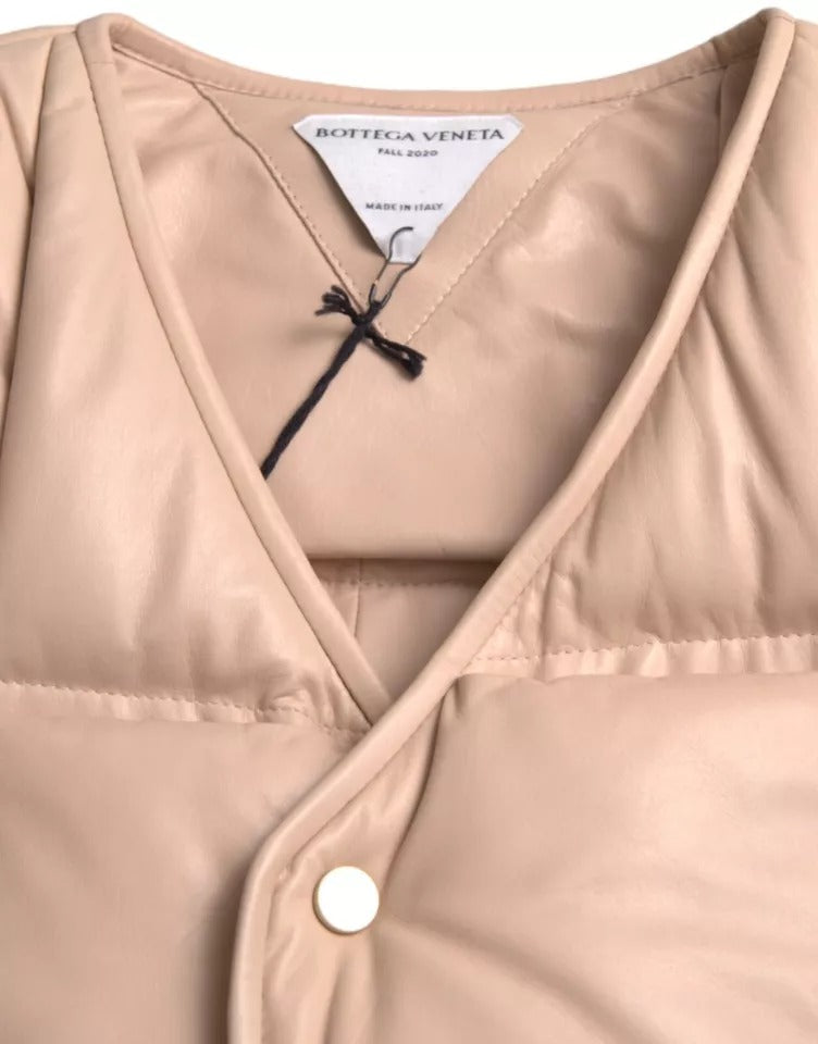 Bottega Veneta Beige gesteppte ärmellose Kalbslederjacke