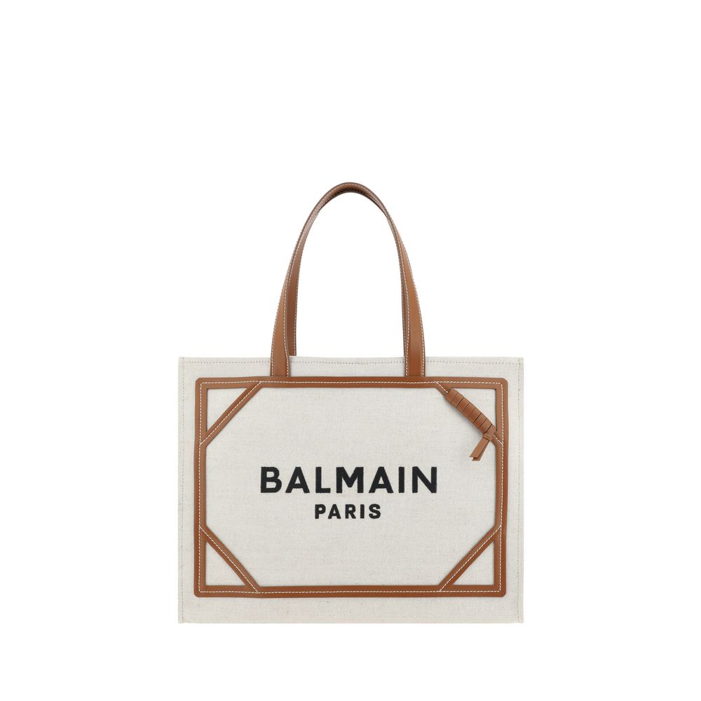 Balmain Beigefarbene Baumwoll-Umhängetasche
