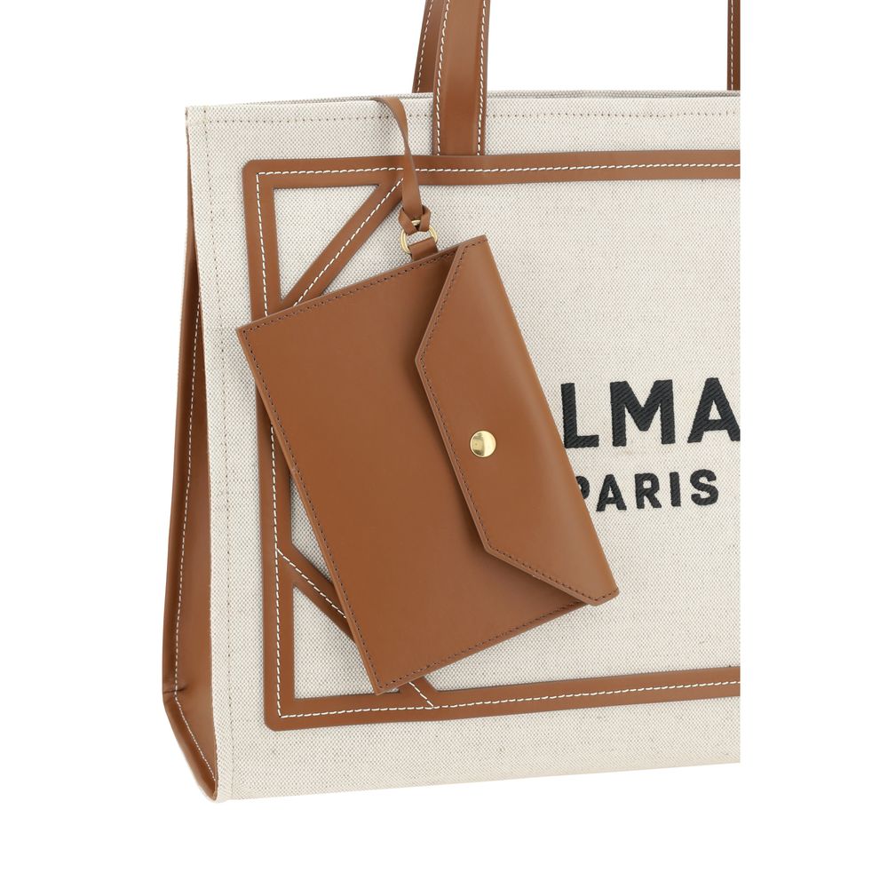 Balmain Beigefarbene Baumwoll-Umhängetasche