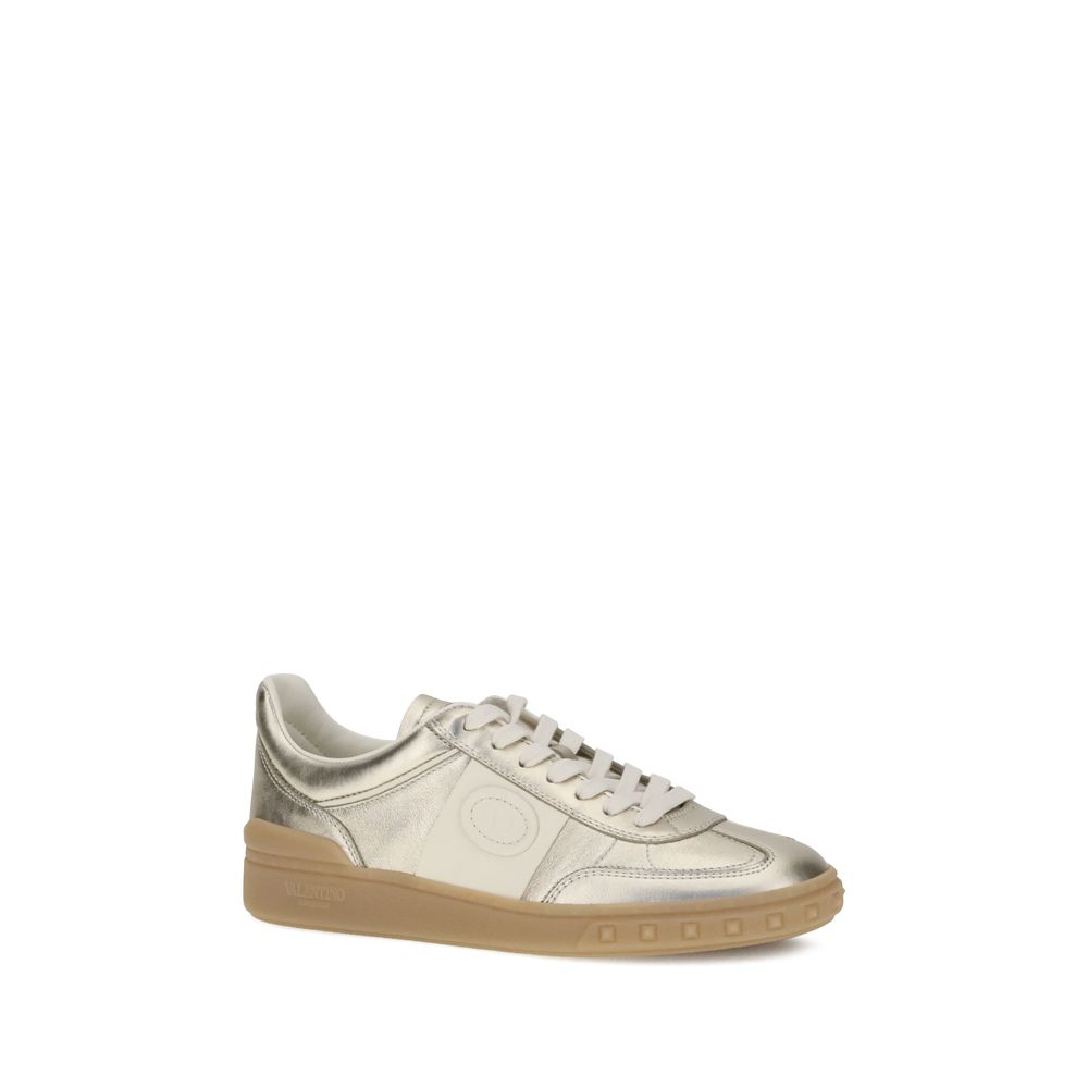 Valentino Garavani Goldene Kalbshaut Bos Taurus Sneakers mit niedrigem Schaft