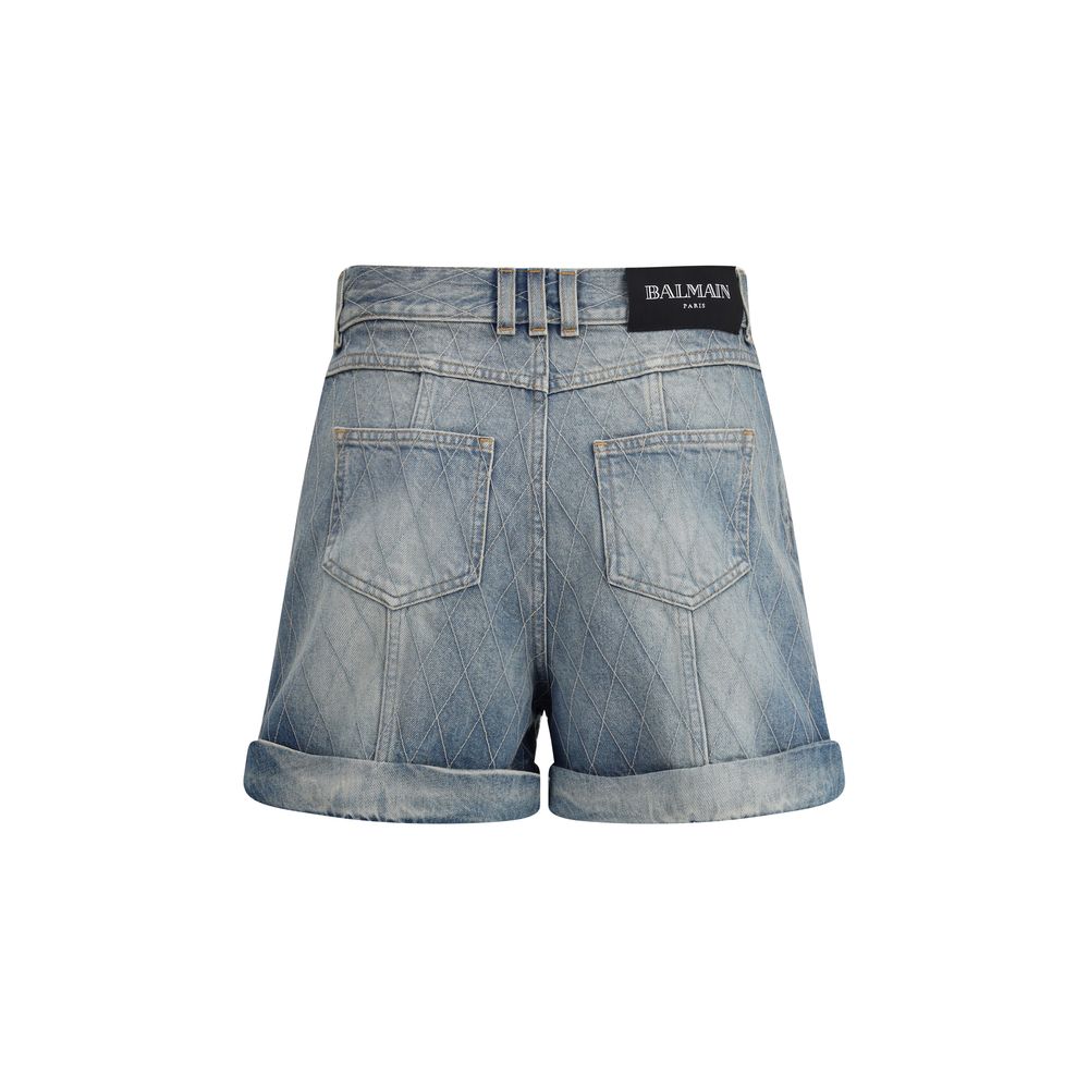 Balmain Hellblaue Baumwoll-Bermuda-Shorts