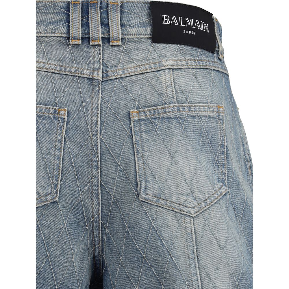 Balmain Hellblaue Baumwoll-Bermuda-Shorts