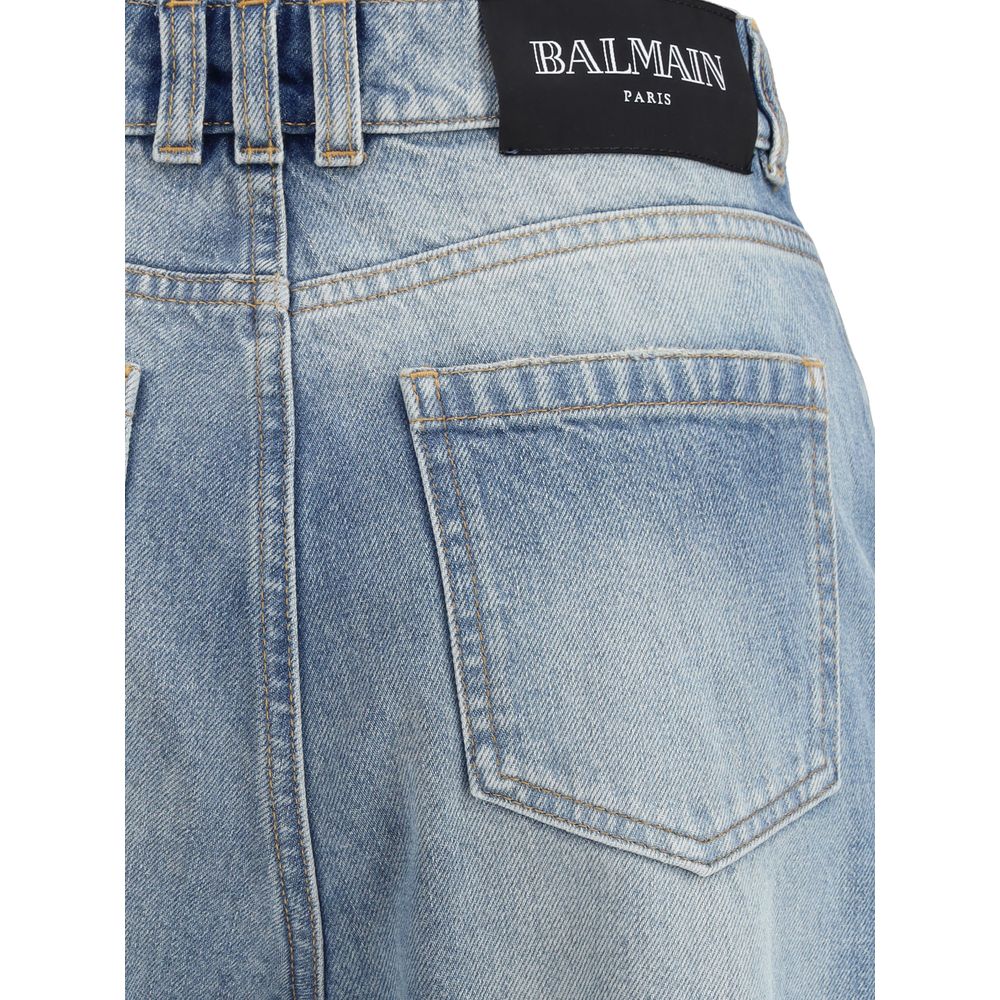 Balmain Ausgestellte Jeans aus blauem Baumwoll-Denim
