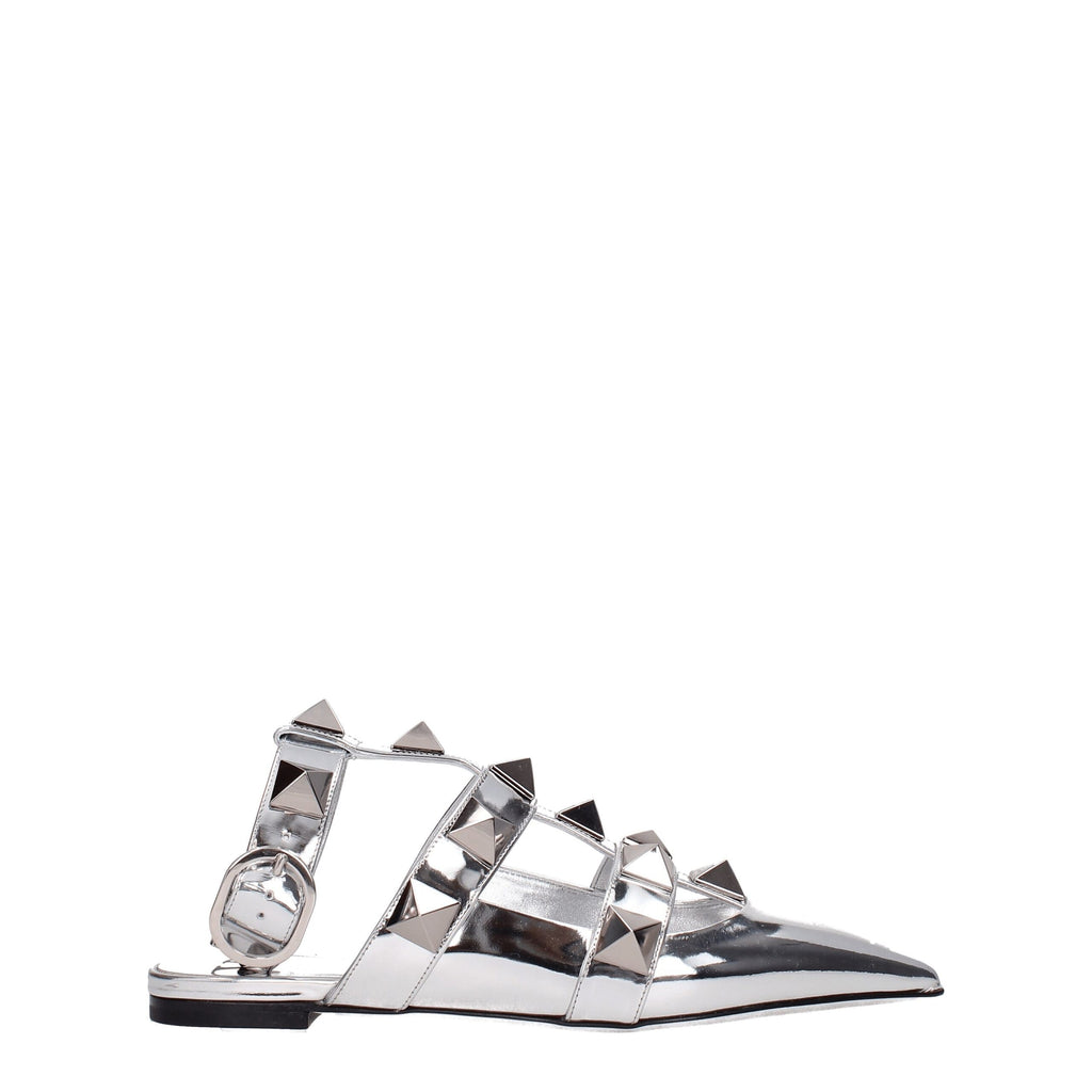 Valentino Garavani Graue flache Sandalen aus Leder