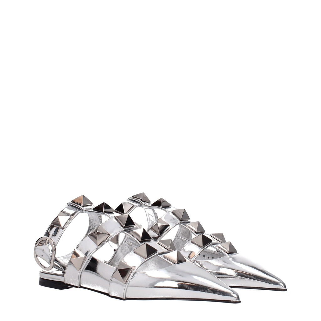 Valentino Garavani Graue flache Sandalen aus Leder