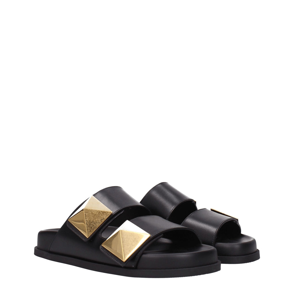 Valentino Garavani Schwarze Leder-Hausschuhe
