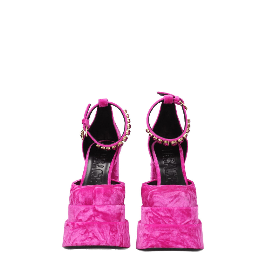 Versace Rosa Samt-Plateausandalen