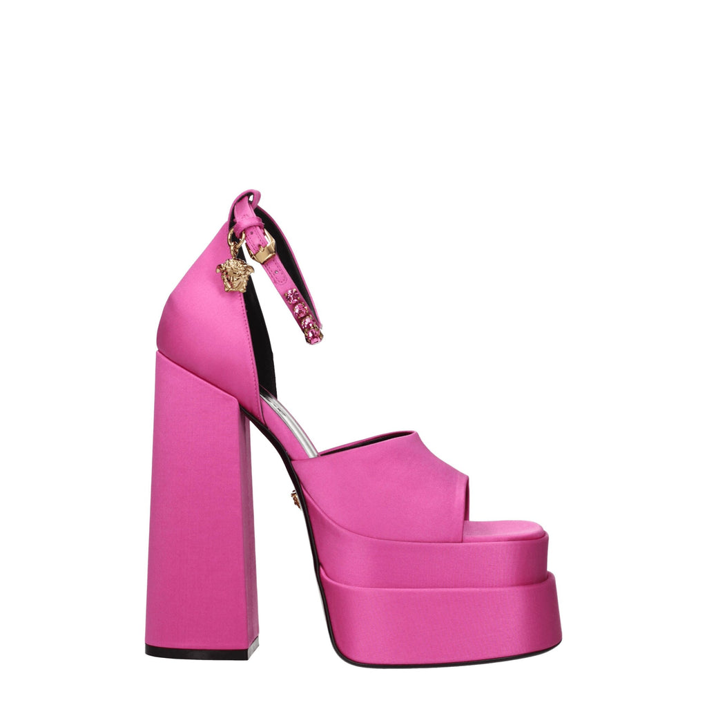 Versace Rosa Satin-Plateausandalen