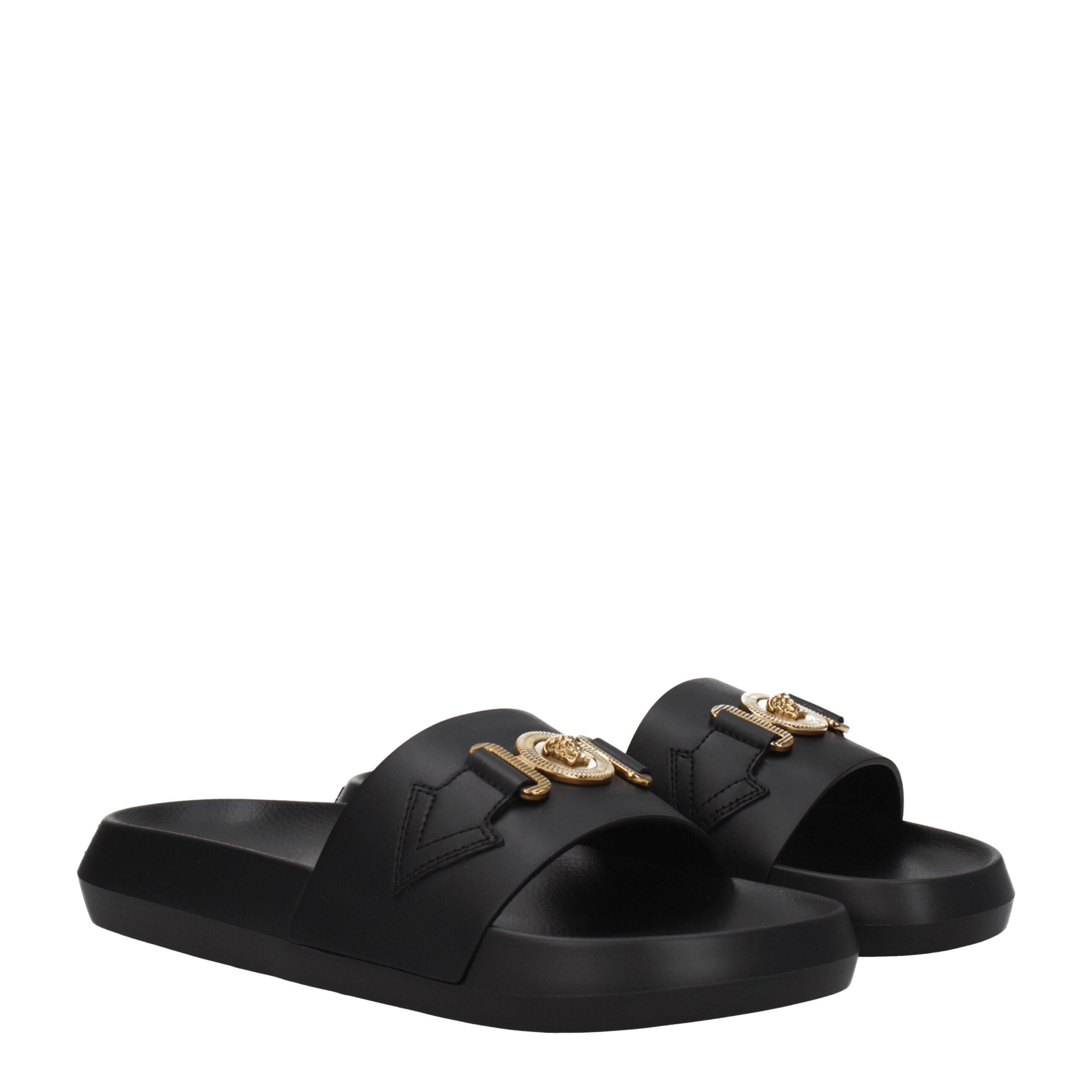 Versace Leder-Hausschuhe in Schwarz