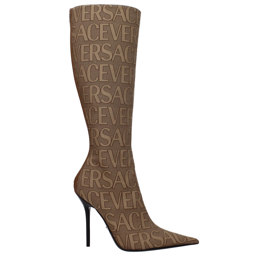 Versace Beigefarbene High-Heel-Stiefel aus Stoff