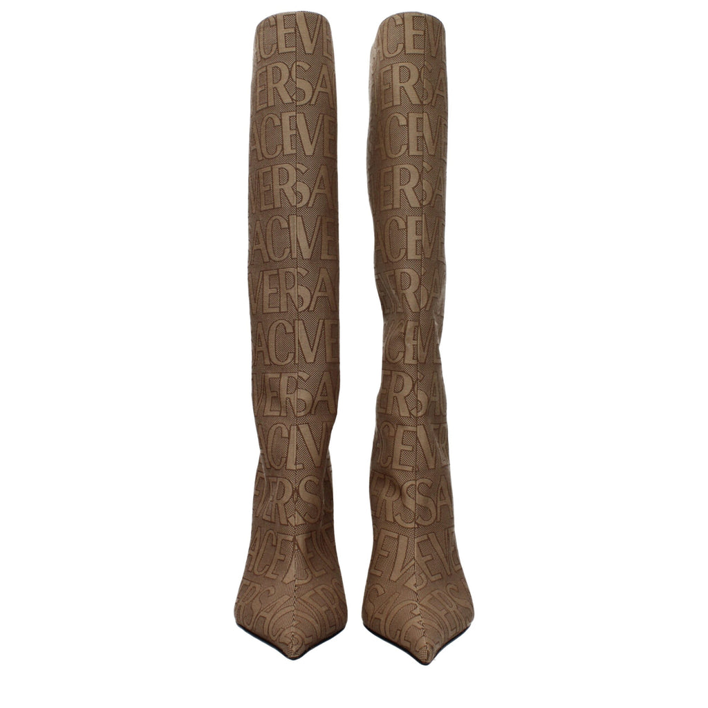 Versace Beigefarbene High-Heel-Stiefel aus Stoff