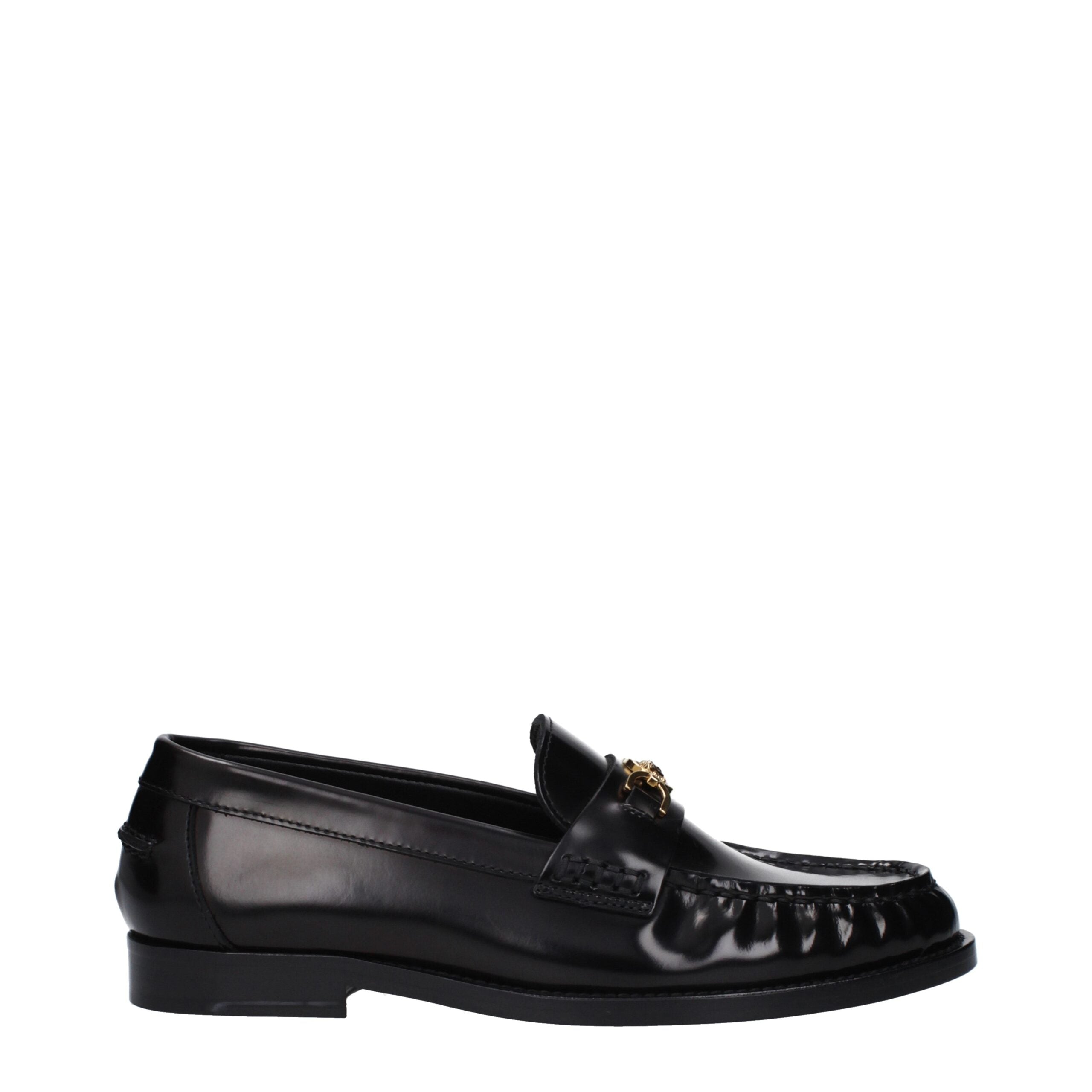 Versace Schwarze Leder Slipper