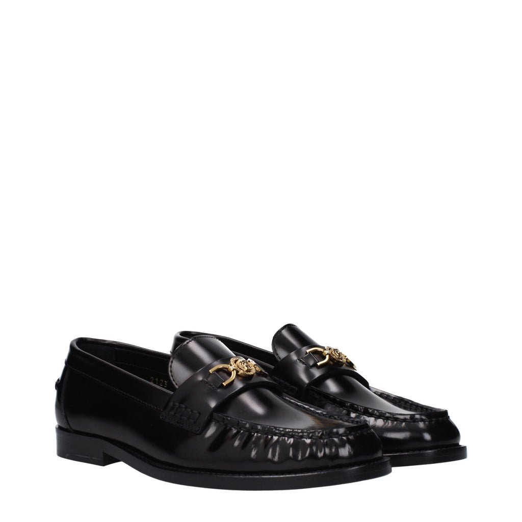 Versace Schwarze Leder Slipper