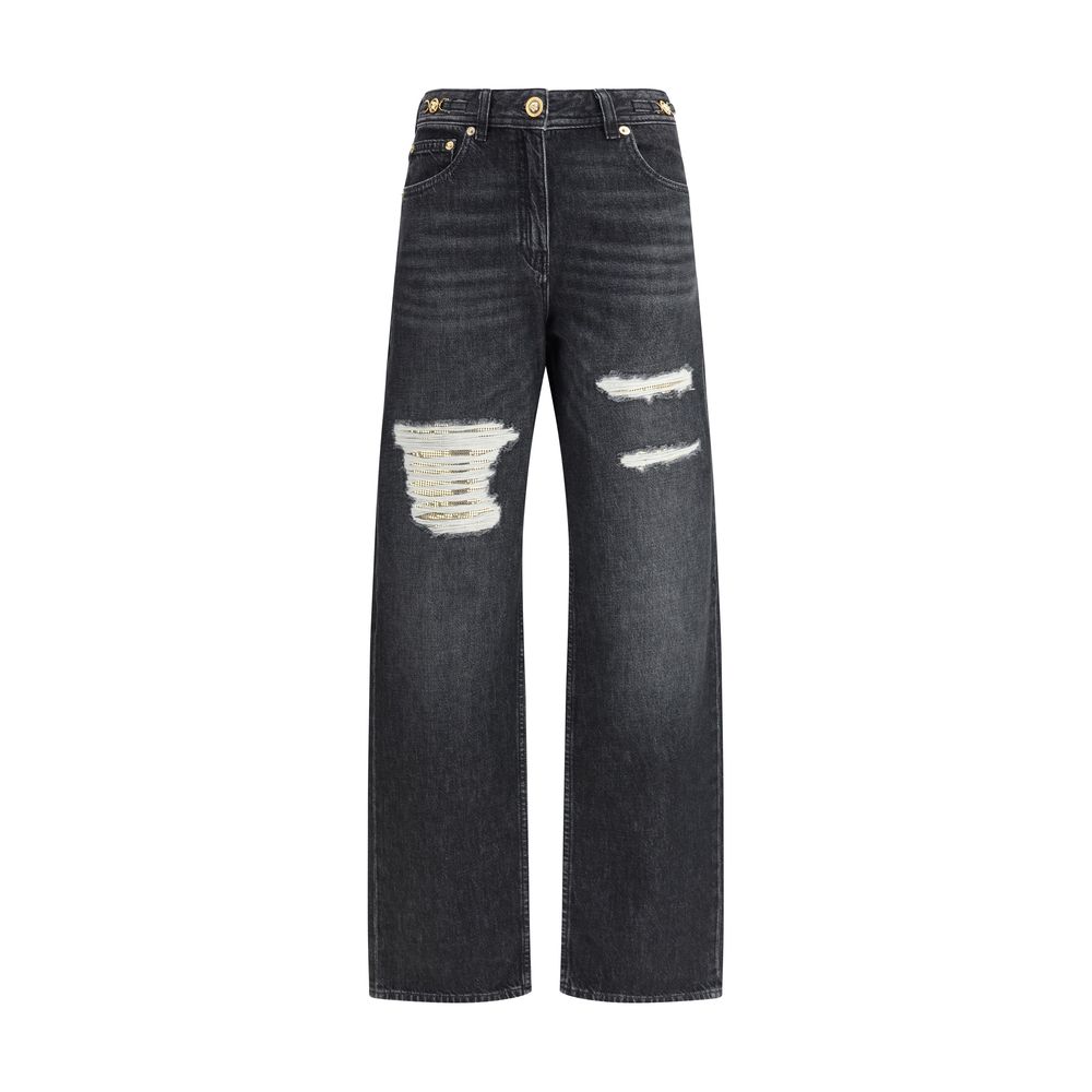 Versace Schwarze Baumwolljeans mit lockerer Passform